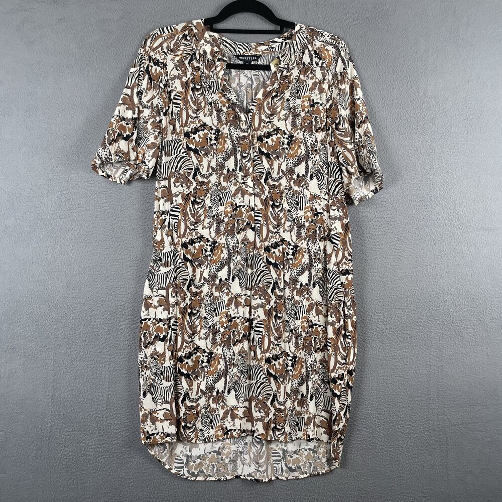 Whistles Dress Womens Small Animal Print Jungle Safari Short Sleeve Pockets